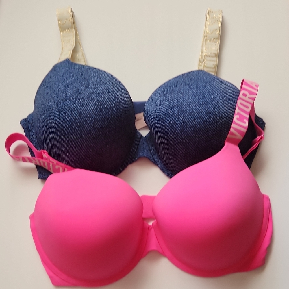 Victoria's Secret Vibrant Pink and Denim Blue Bras